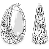 Charmsy 925 Sterling Silver Hoop Earrings | Women's Filigree Hoop Earrings | Openwork Mesh Filigree Cut Earrings | Lightweight Hypoallergenic Vintage Hoop Earrings for Women