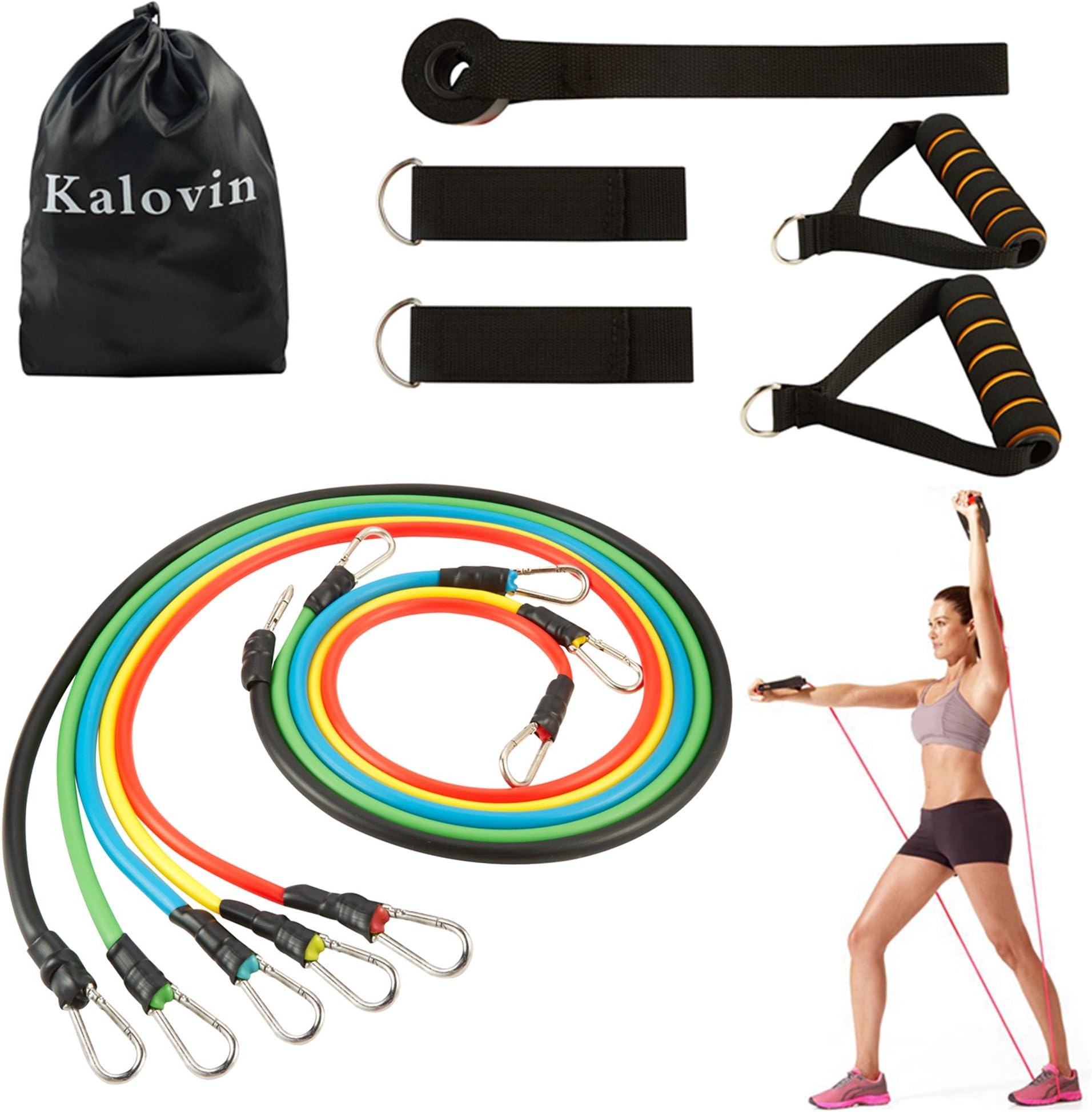Resistance Bands Set, Workout Bands, 11 PCS with Door Anchor, Foam Handles, Ankle Straps, Waterproof Carrying Bag - Stackable Up to 100lbs Use for Resistance Training, Physical Therapy, Home Workouts