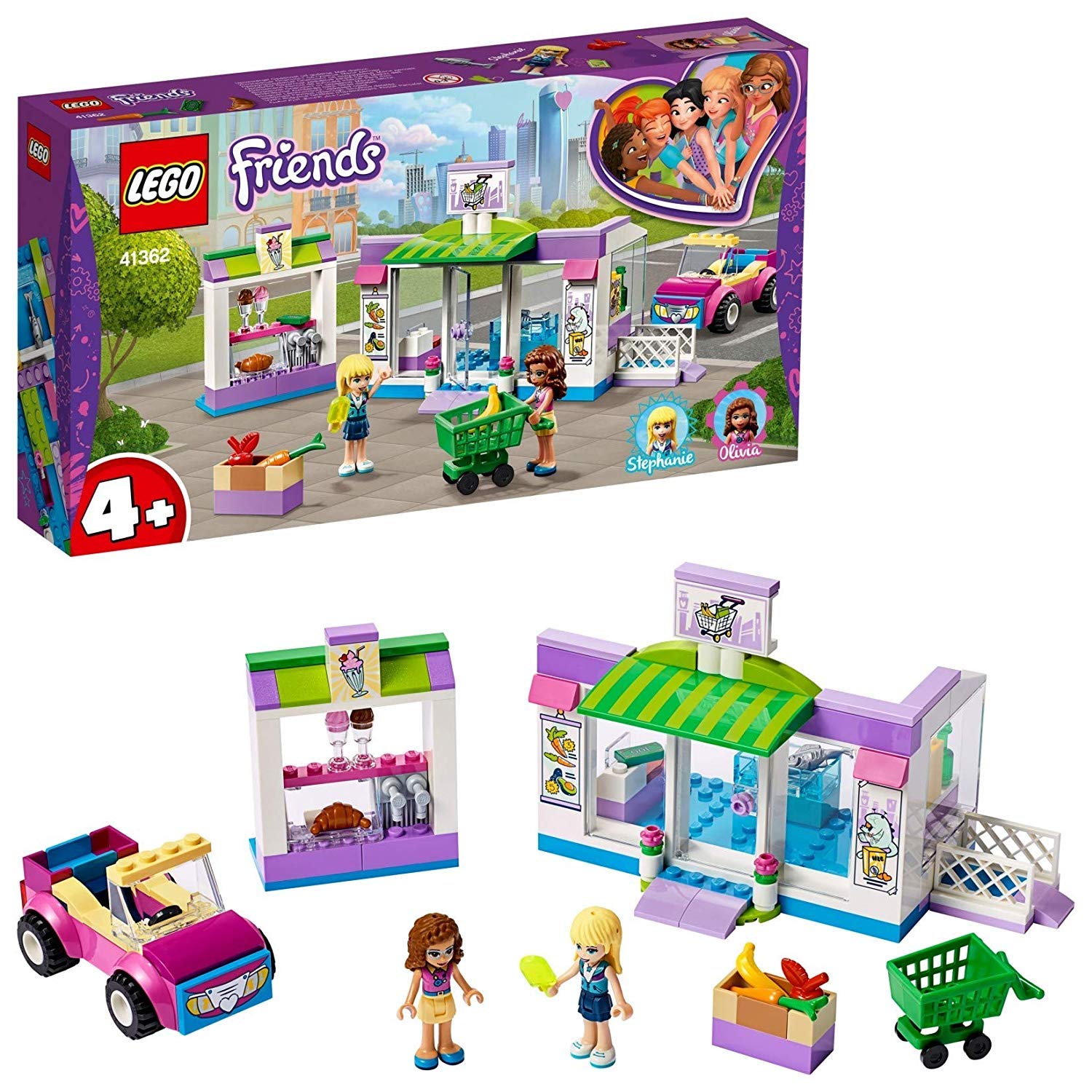 LEGO 41362 Friends Heartlake City Supermarket Grocery Store Set, Toy for 4 Year Old Girl and Boy with Buildable Toy Car