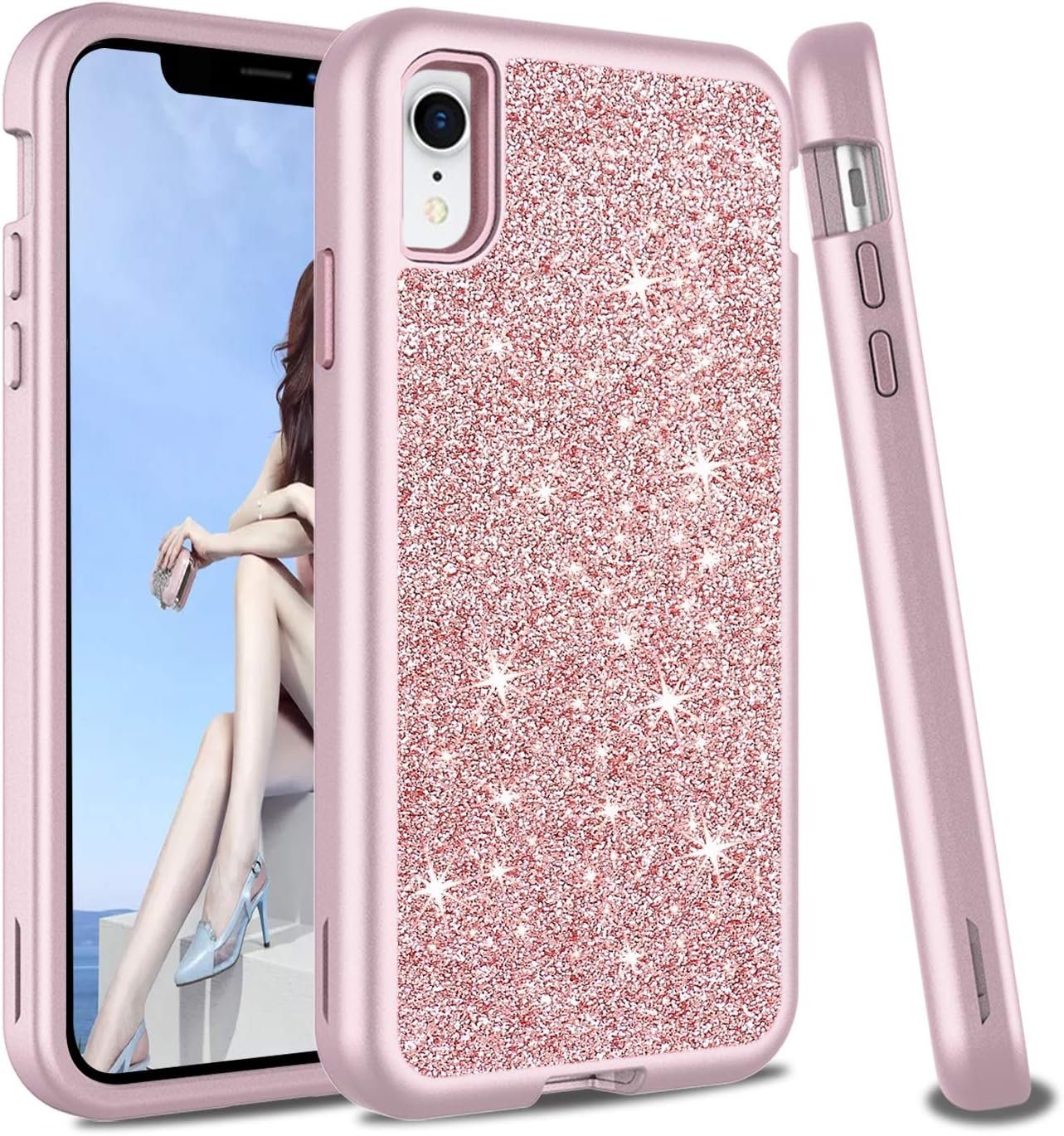 USHAWN Compatible iPhone XS Max Case, Hybrid Rugged Heavy Duty Full Body Protection Shockproof Anti-Scratch Bumper Case Cover Compatible with iPhone XS Max (Rose Gold)