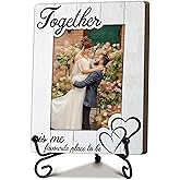 Together is My Favorite Place to Be Wooden Picture Frame, 4 x 6 Inch Tabletop Frame with Wedding Ring Design, Couple Gift, Anniversary Keepsake, Valentine's Day Gift for Him Her, Home Office Decor-A21