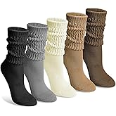 Justay 5 Pairs Slouchy Socks for Women - Slouch Long Crew Knit Boot Athletic Calf Tube Scrunch Socks