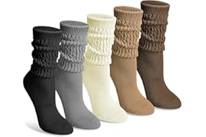 Justay 5 Pairs Slouchy Socks for Women - Slouch Long Crew Knit Boot Athletic Calf Tube Scrunch Socks