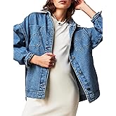 APRROOT Jean Jacket for Women Oversized Shacket Denim Jacket Trendy Fall Outfits 2025 Split Button Down Boyfriend Shirts