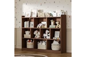 DIYART Brown Bookshelf, Wood Bookcase with 3 Tier Open Shelves, 10-Cube Minimalist Storage Shelf for Living Room, Bedroom, 43.3" W x 35.4" H