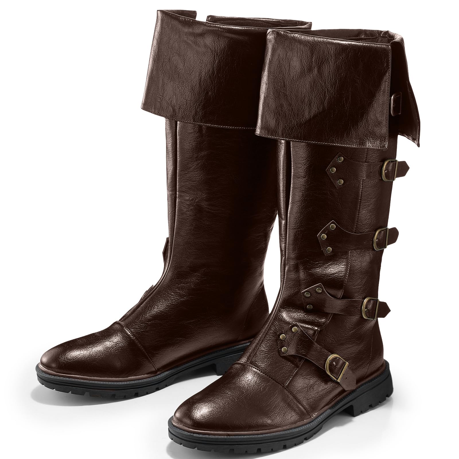 Photo 1 of Jiuguva Medieval Pirate Boots Men Renaissance Costume Boots High Tube Steampunk Shoes Halloween Cosplay Costume Accessories(Us 10,Brown)