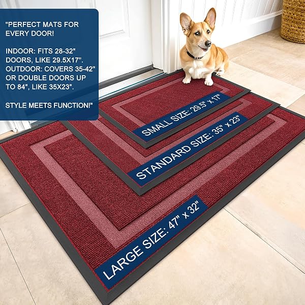 OLANLY FRONT DOOR MAT INDOOR OUTDOOR ENTRANCE, WATERPROOF ALL-SEASON, ALL-WEATHER DOORMAT, STURDY NATURAL RUBBER, FADE RESISTANT, LOW PROFILE, EASY CLEAN PATIO PORCH ENTRYWAY MAT, 71X23, WINE RED