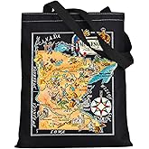 LEVLO Fun State Map Tote Bag - Minnesota Travel Souvenir Gift - 1940's Minnesota Cartoon Illustration Shoulder Bag
