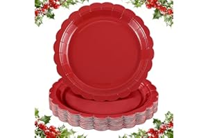 NatNarr 30 Pcs Red Paper Plates 9 Inch Scalloped Christmas Plates Disposable Red Dessert Dinner Plate Holiday Plate for Birthday, Christmas, Picnic