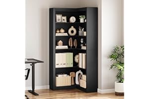 Garvee Corner Bookshelf 71.8in L-Shaped Bookcase, 5-Tier Tall Bookcase Corner Shelf Large Display Rack, Farmhouse Wooden Stor