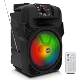 Pyle 8" Portable Bluetooth PA Speaker - 500W Rechargeable Indoor/Outdoor Karaoke Machine Sound System - Multi-Color LED Party Lights, Mic Input, FM Radio, MP3/USB &amp; Remote Control (Black)