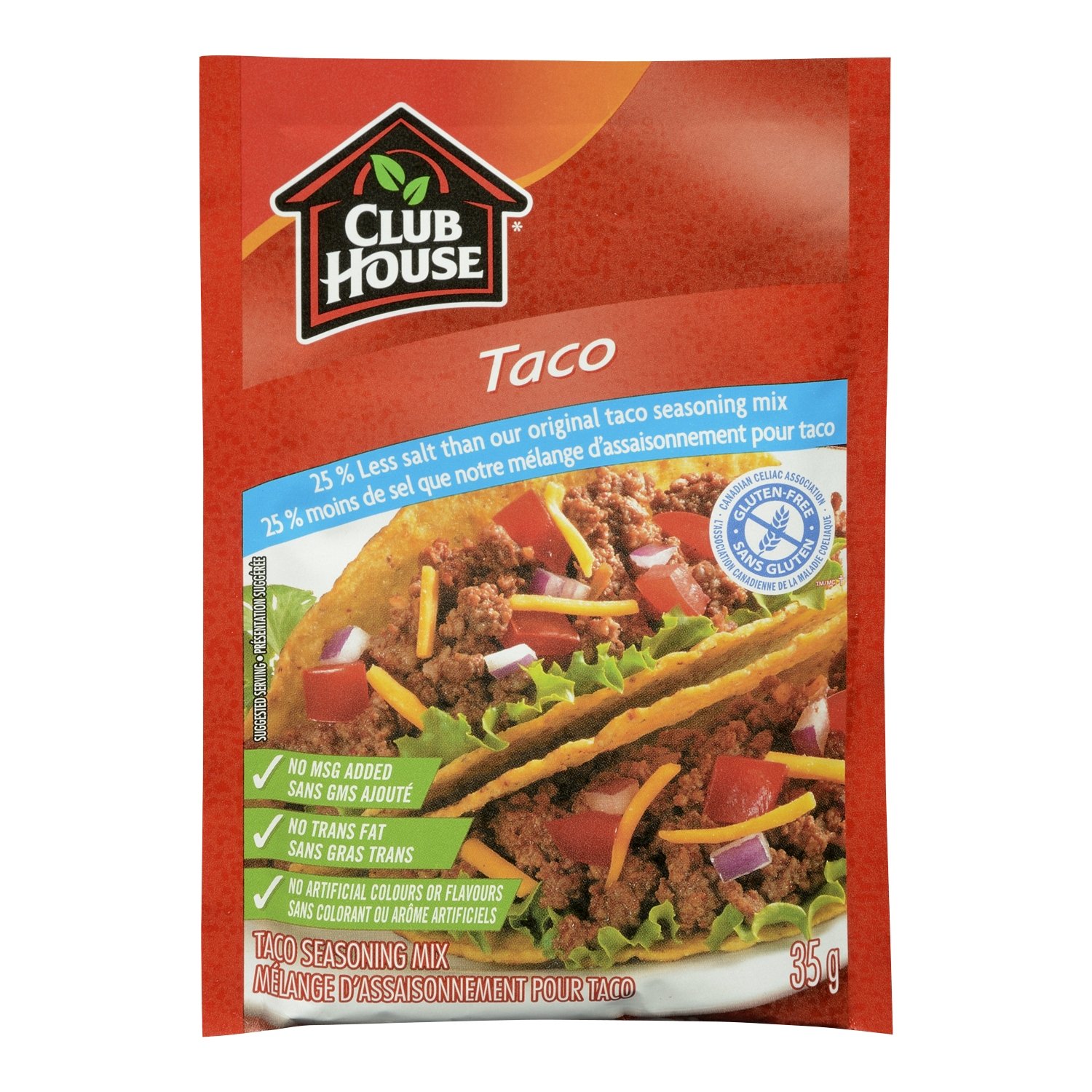 Club House 25 Less Salt, GlutenFree, Taco Seasoning Mix
