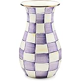 MACKENZIE-CHILDS Enamel Vase, Unique Flower-Vase Decor for Living Room, Tall, Purple-and-White Violet Check