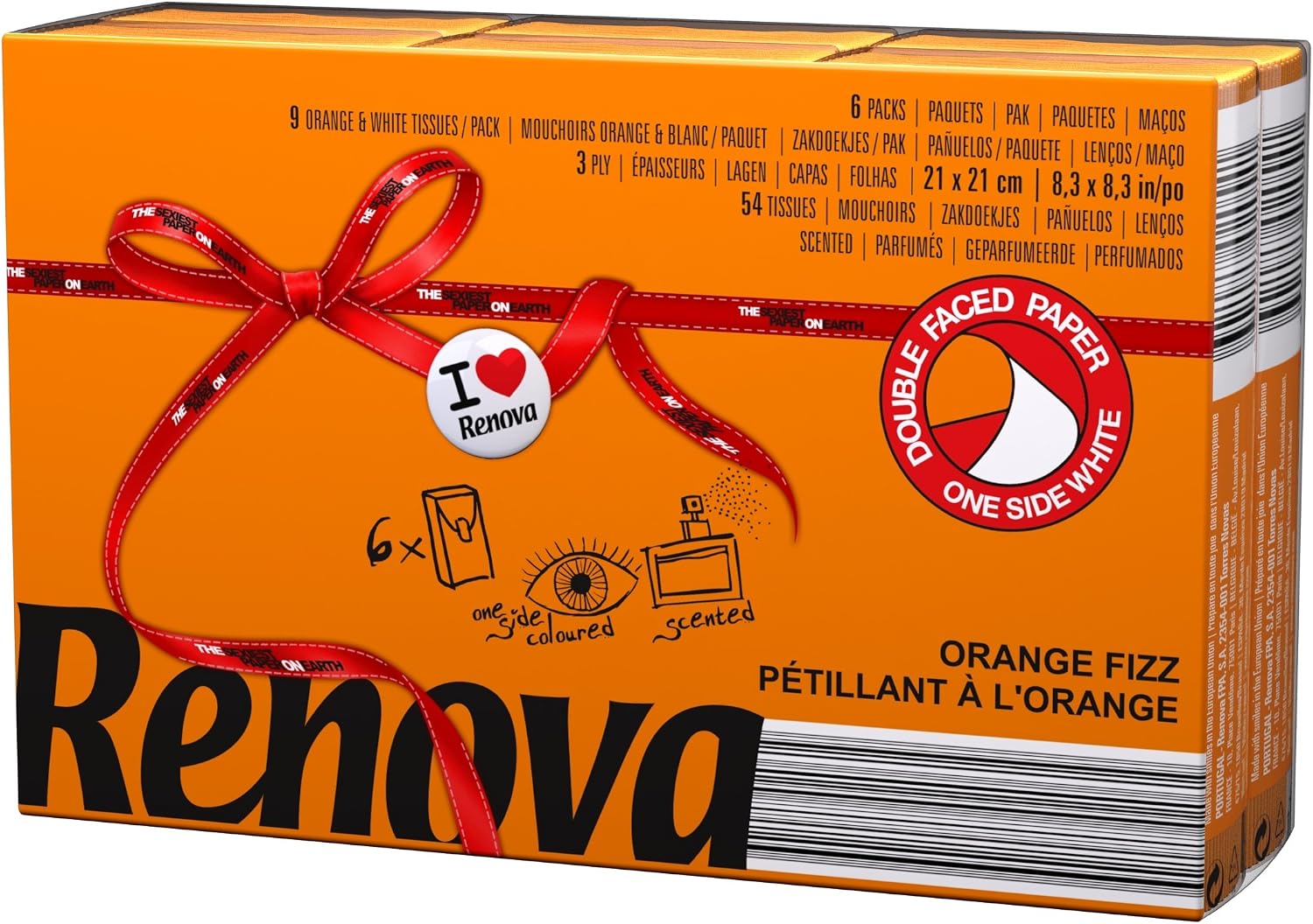 RENOVA Orange Fizz Pocket Tissues 6 Packs, Orange,red, 1 count (Pack of 6)