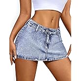 IWD Denim Mini Skirt for Women Low Waisted Jean Micro Skort with Shorts Stretch Casual Jean Skirt