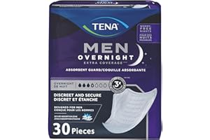 TENA Men Adult Incontinence Guard for Men, Overnight Absorbancy Protection, Discrete Disposable, Comforatble Fit, 30 Count