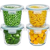 Wancilock 8 PCS Glass Meal Prep Containers with Lids, Airtight 3 Cup Glass Storage Containers Set, Round Deep Soup Containers with Lids for Leftover, Microwave, Dishwasher, and Freezer Safe(4 Sets)