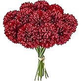 Mandy's Burgundy Artificial Ball Chrysanthemum 12 Stems Faux Flowers with Bendable Stems for Valentine's Day and Easter Decorations DIY Wedding Centerpiece Fall Decor Home Arrangements