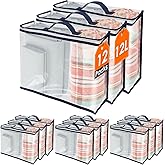 12 Pack Clear Storage Bags with Zipper,12L Plastic Blanket Storage Bags Waterproof Moving Bags Foldable Closet Organizer Handle for Clothing Bedding Linen Sweater Bed Sheet Clothes,15.7x11.8x3.9 Inch