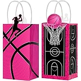Jetec 16 Pcs Pink Basketball Gift Bags with Handles Pink Basketball Party Favors Sports Themed Goodie Snacks Treat Bags for Girls Candy Sports Birthday Party Decorations