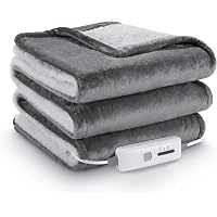 Amazon.com: Thermee Micro Flannel King-Size Heated Electric Blanket with  Sherpa, Machine Wash u0026 Dry, Timer u0026 Safety Shutoff, 100Lx90W, City Stripe :  Everything Else