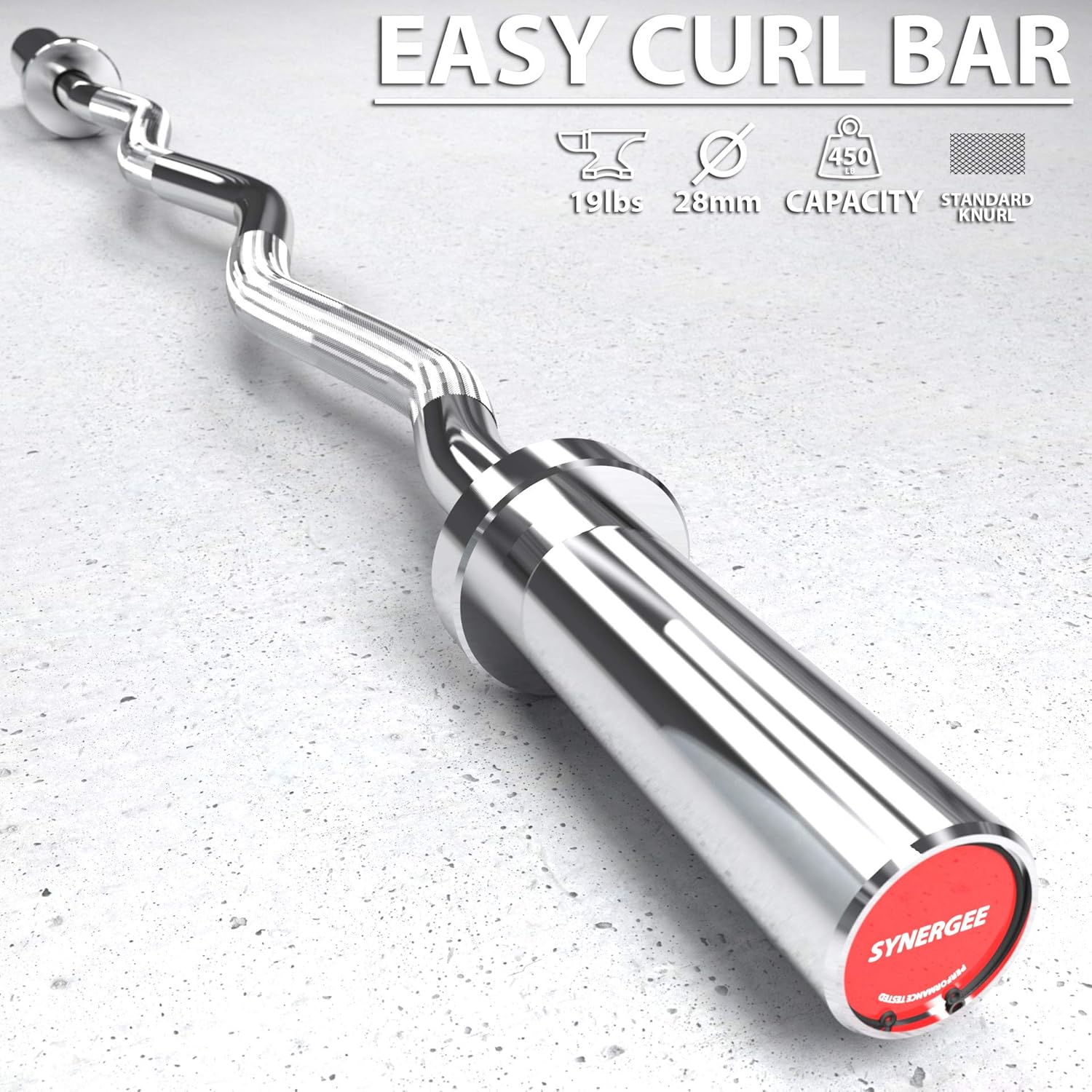 Synergee Commercial EZ Curl Olympic Bar Chrome with Powder Coated Brass Bushings Excellent for Bicep Curls and Triceps Extensions : Sports & Outdoors