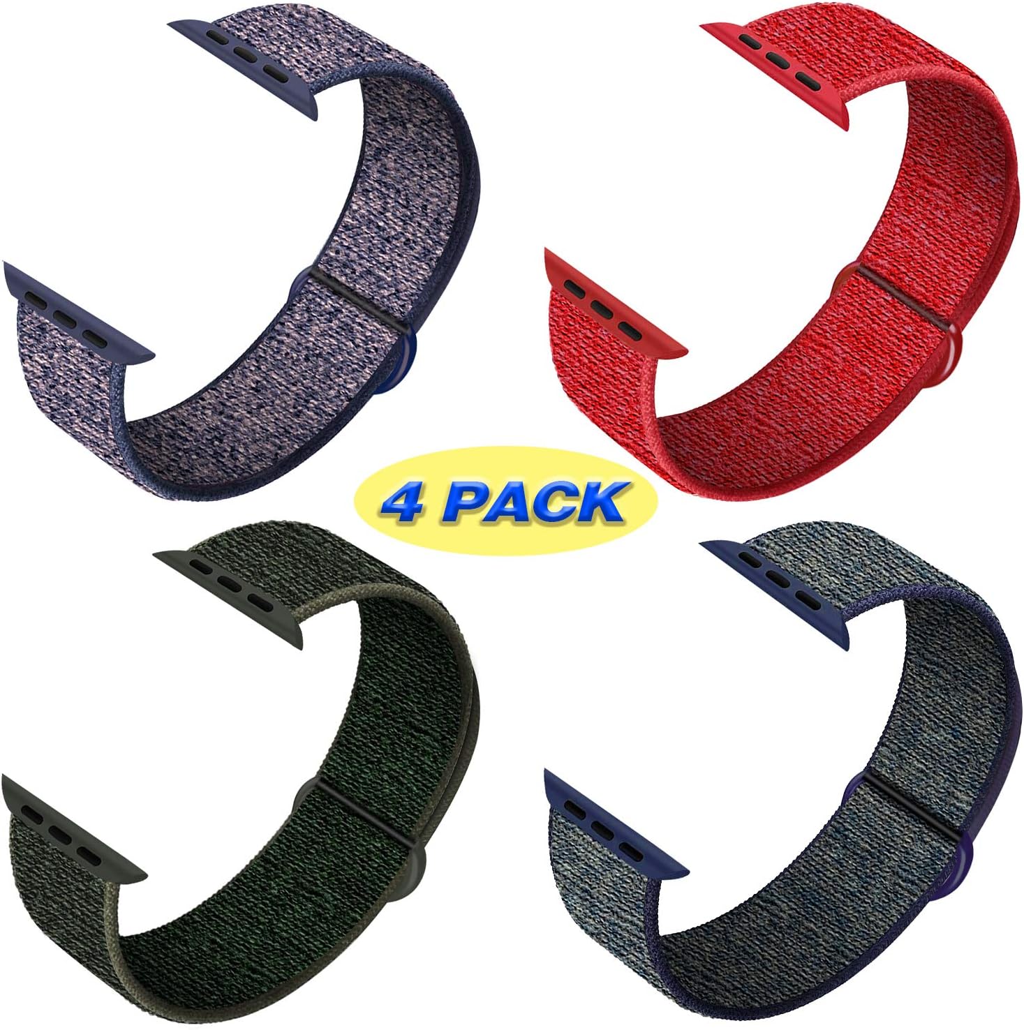 QIENGO 4Pack Compatible for Apple Watch Band 38mm 40mm 42mm 44mm，Adjustable Soft Lightweight Breathable Sports Replacement Band for Series 5 4 3 2 1