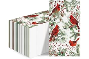 LINHAXM 100 Christmas Guest Napkins Red Cardinal Disposable Paper Napkins Christmas Holly Cocktail Guest Hand Towel for Party Table Dinner Bathroom