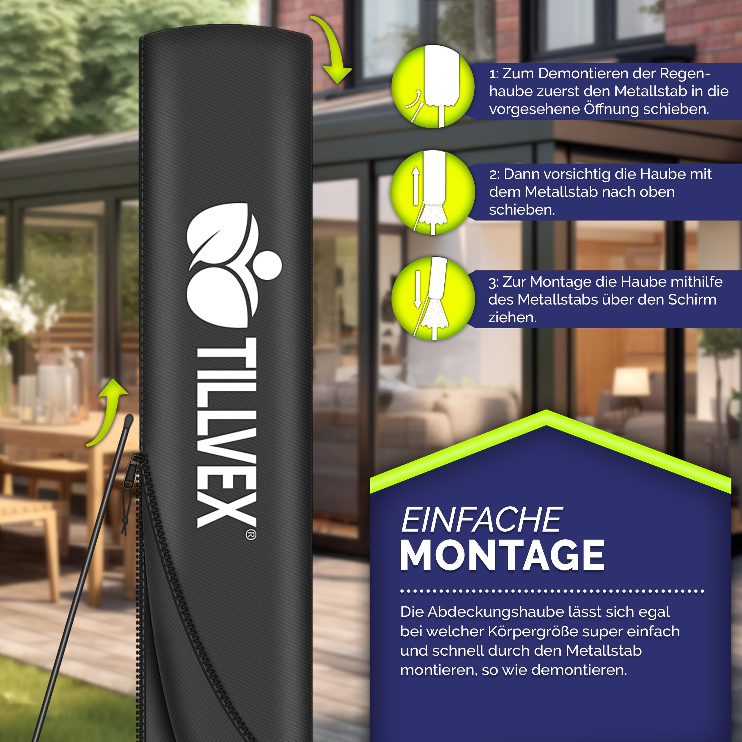 tillvex Alu Sonnenschirm + Abdeckung Ø 300 cm mit Kurbel | Ampelschirm mit Ständer & Windschutz | Gartenschirm UV-Schutz Aluminium | Kurbelschirm Marktschirm wasserdicht 360° drehbar Anthrazit 8