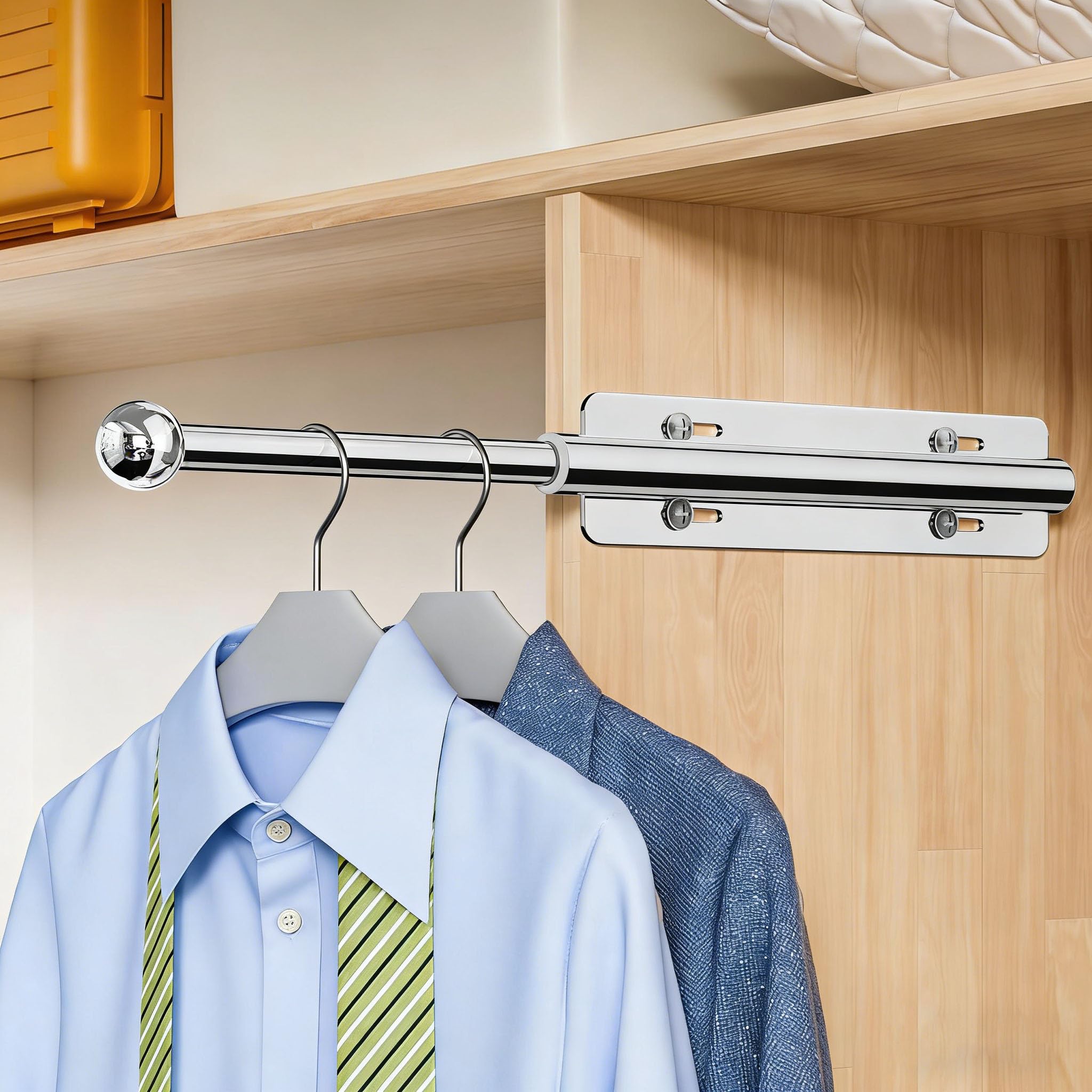 Photo 1 of 12-23 Inch Valet Rod for Closets Pull Out,Retractable Closet Valet Rod Slide Out,Heavy Duty Valet Rod for Closet Space, Laundry Room, RV, Wardrobes (Silver)