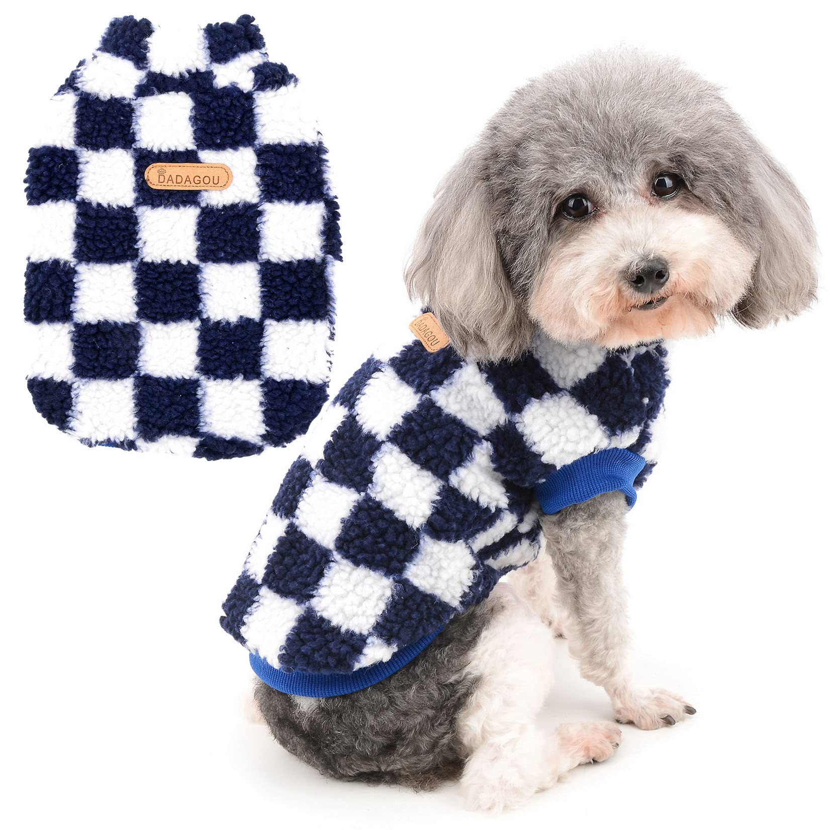 Zunea Fuzzy Dog Jumper for Small Dogs Warm Fleece Winter Jacket Coat Plaid Puppy Clothes Fluffy Pullover Sweater Coat Soft Pet Apparel for Dogs Girl Boy Chihuahua Yorkie Cat Blue L