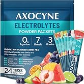 AXOCYNE 24Sticks Electrolytes Powder Packets Sugar Free Hydration Packets | Daily Electrolyte Drink Mix Zero Sugar with Minerals Vitamins Potassium &amp; Magnesium, Low Sodium, 7 Flavors