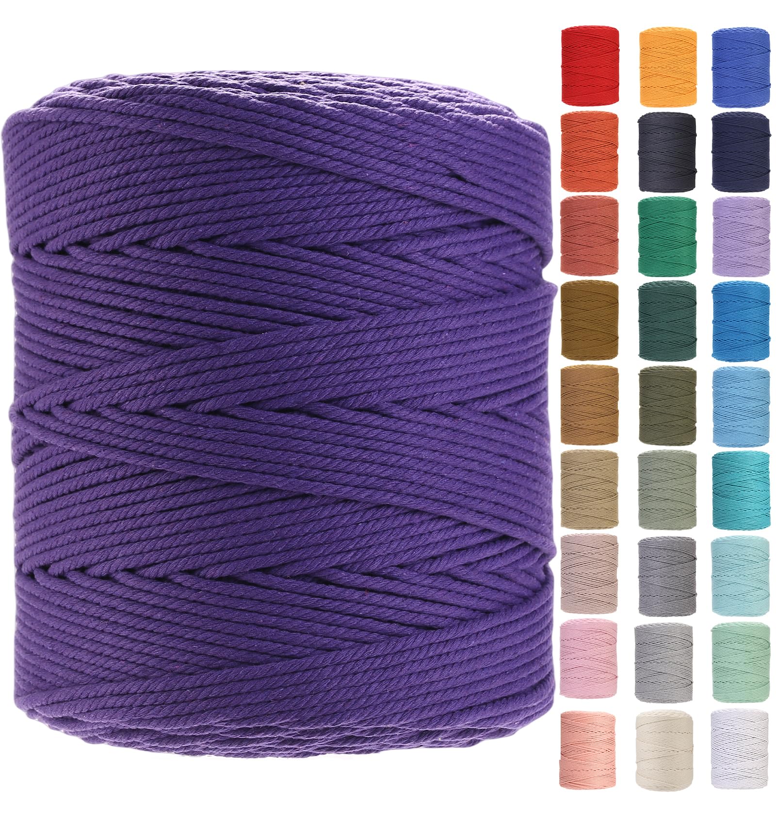 GOHOF Macrame Cord 3mm x 450m Premium Cotton Macrame Rope, 4 Strand Twisted Soft Cotton Cord, One of The Most Perfect Materials for Macrame Art, Cotton String Without Chemicals(Purple) — image 1