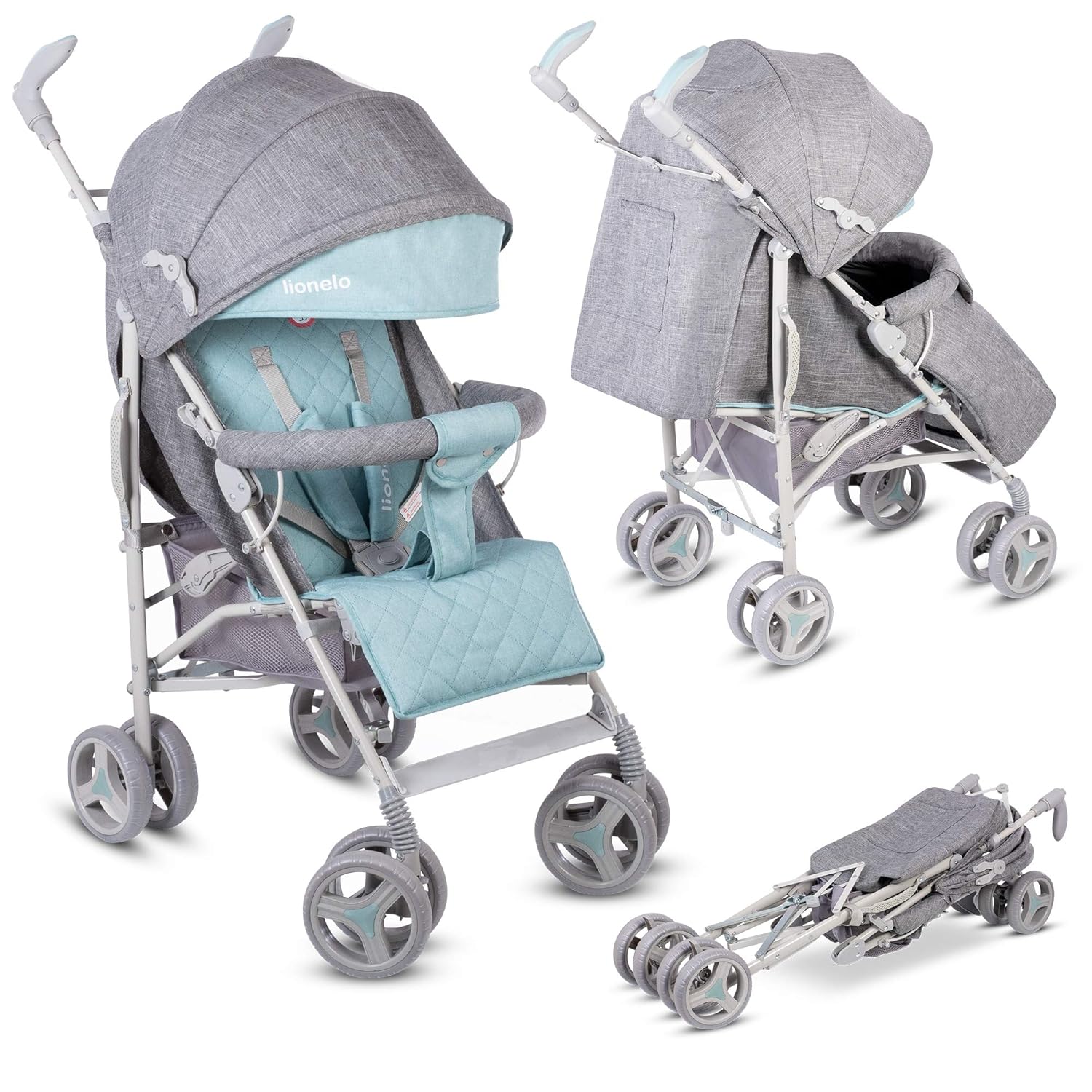 Lionelo Irma Kinderwagen Klappbarer Buggy mit Rückenlehnenverstellung 6-Zoll-Rädern (Minze)