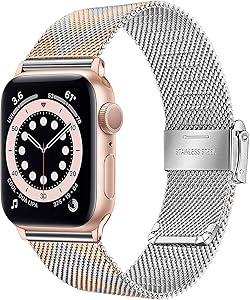 TRUMiRR Band for Apple Watch Series 6 / SE 40mm 38mm Women, Mesh Woven Stainless Steel Watchband Rose Gold Strap Arrow Pattern Bracelet for iWatch Apple Watch SE Series 6 5 4 3 2 1 40mm 38mm