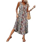 WIHOLL Summer Dresses for Women 2026 Button Front Sleeveless Casual Midi Dress Beach Vacation Sundresses with Pockets