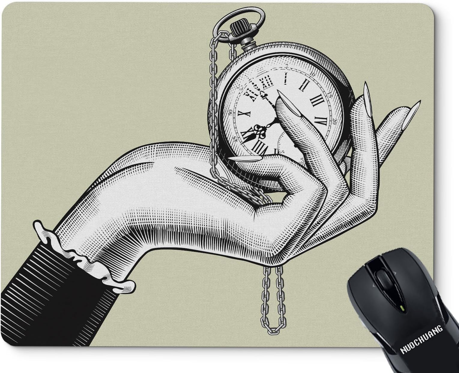 NUOCHUANG Retro Pocket Watch Style Drawing Design Non-Slip Natural Rubber Computer Mouse pad