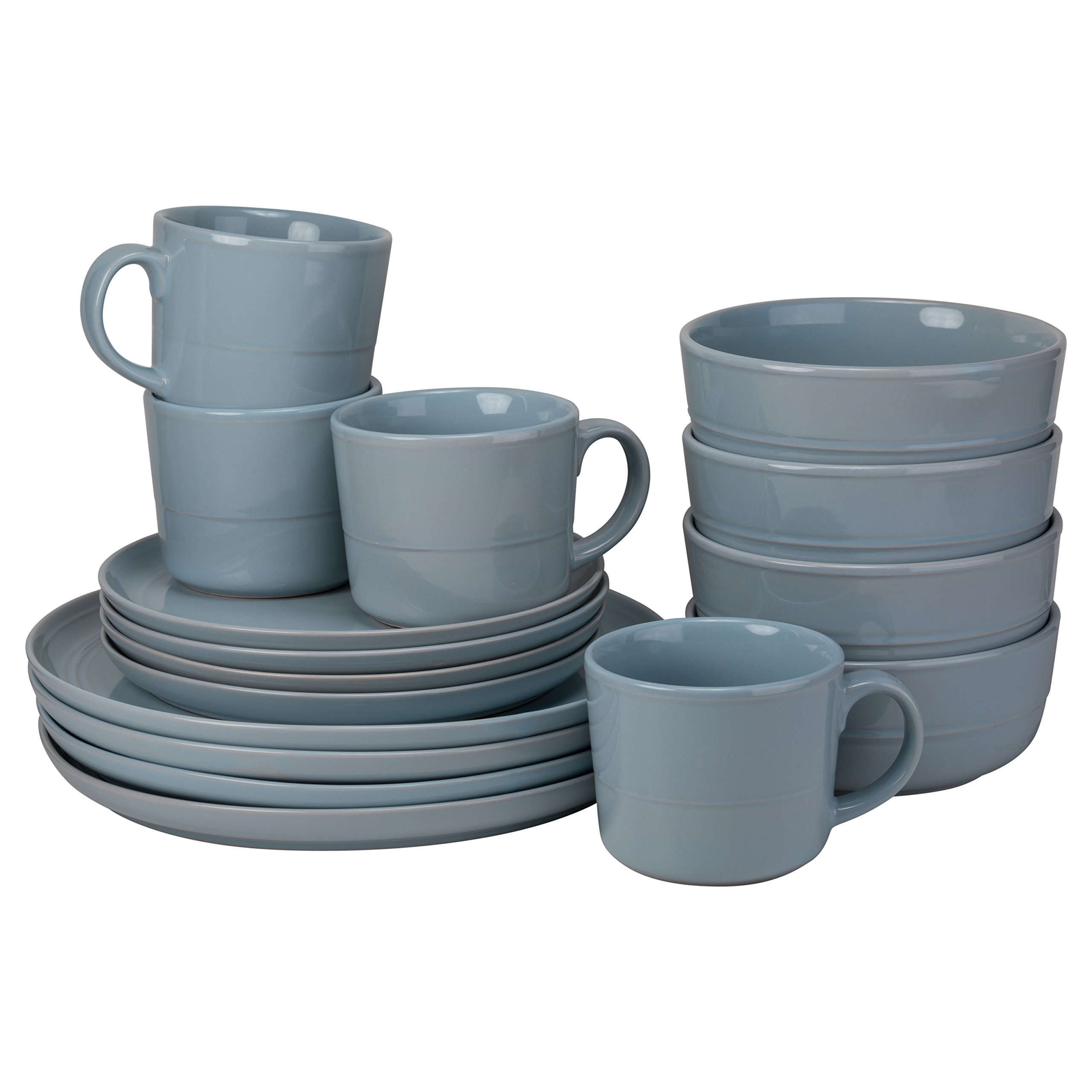 10 Strawberry Street DBL1600LTBLUOS Double Line 16 Piece Dinnerware