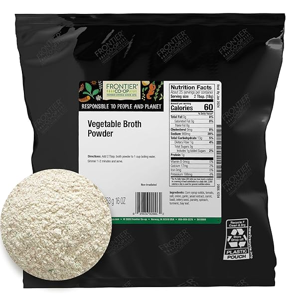 FRONTIER CO-OP VEGETABLE BROTH POWDER, 1-POUND BULK BAG, BROTH, SOUP BASE, GRAVY, HOT DRINK, KOSHER