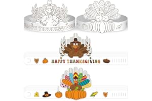 Biswiter Thanksgiving Crafts for Kids, Color Your Hat, 12 Pcs Turkey Hats, Activities for All Ages, Party Supplies for Family Classroom Office