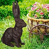 Otoolling Cast Iron Rabbit Garden Statue Large Vintage Sitting Bunny Garden Figurines Patio Yard Lawn Doorstop Ornament Home Office Decor Animal Lover Gift