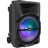 Pyle Wireless Portable PA Speaker System - 800W Powered Bluetooth Indoor & Outdoor DJ Stereo Loudspeaker with MP3 AUX 3.5mm Input, Flashing Party Light & FM Radio-PPHP1244B,Black