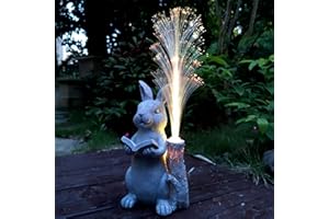 RCTTICUU Rabbit Solar Garden Statues,Resin Rabbit Figurine Reading a Book and 7-Color Changing Optical Fiber with Solar Lights, Lawn Decor Outdoor Statue for Patio,Balcony,Yard,Lawn Ornament