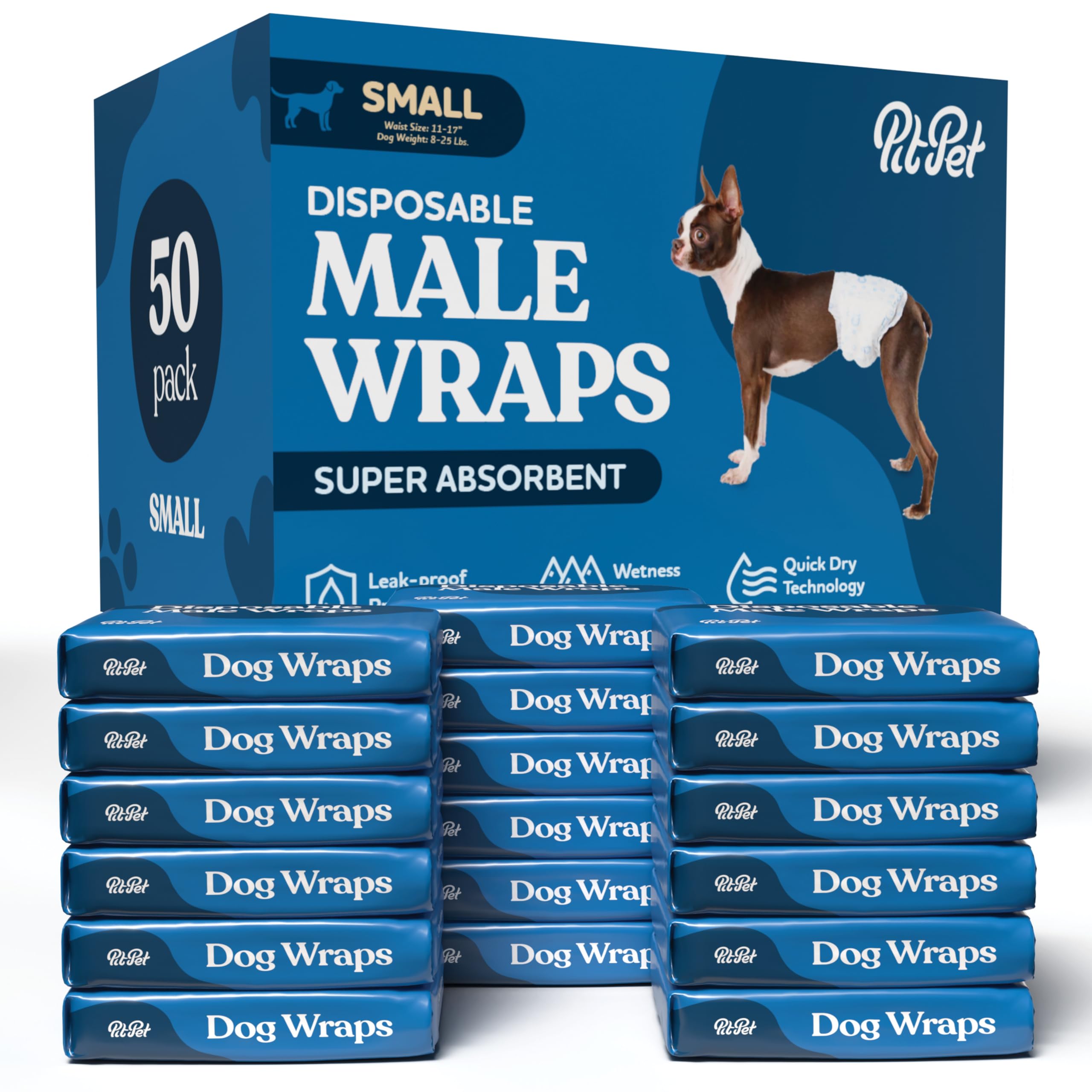 Photo 1 of Comfortable Male Dog Diapers - 50-Pack Super Absorbent Disposable Male Dog Wraps- FlashDry Gel Technology, Wetness Indicator Doggie Diapers- Leakproof Belly Wraps for Incontinence, Excitable Urination