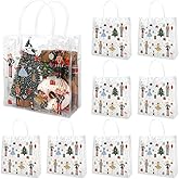 JarThenaAMCS 24Pcs Christmas Clear Gift Bags with Handles Nutcracker Party Favor Bags Reusable Xmas Treat Tote Bags for Christmas Winter Holiday