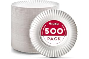 ALITTE 9-Inch Disposable Paper Plates - 500 Count - Bulk Pack of Uncoated Paper Plates for Everyday Use - Dinnerware for Meals, Parties And Picnics