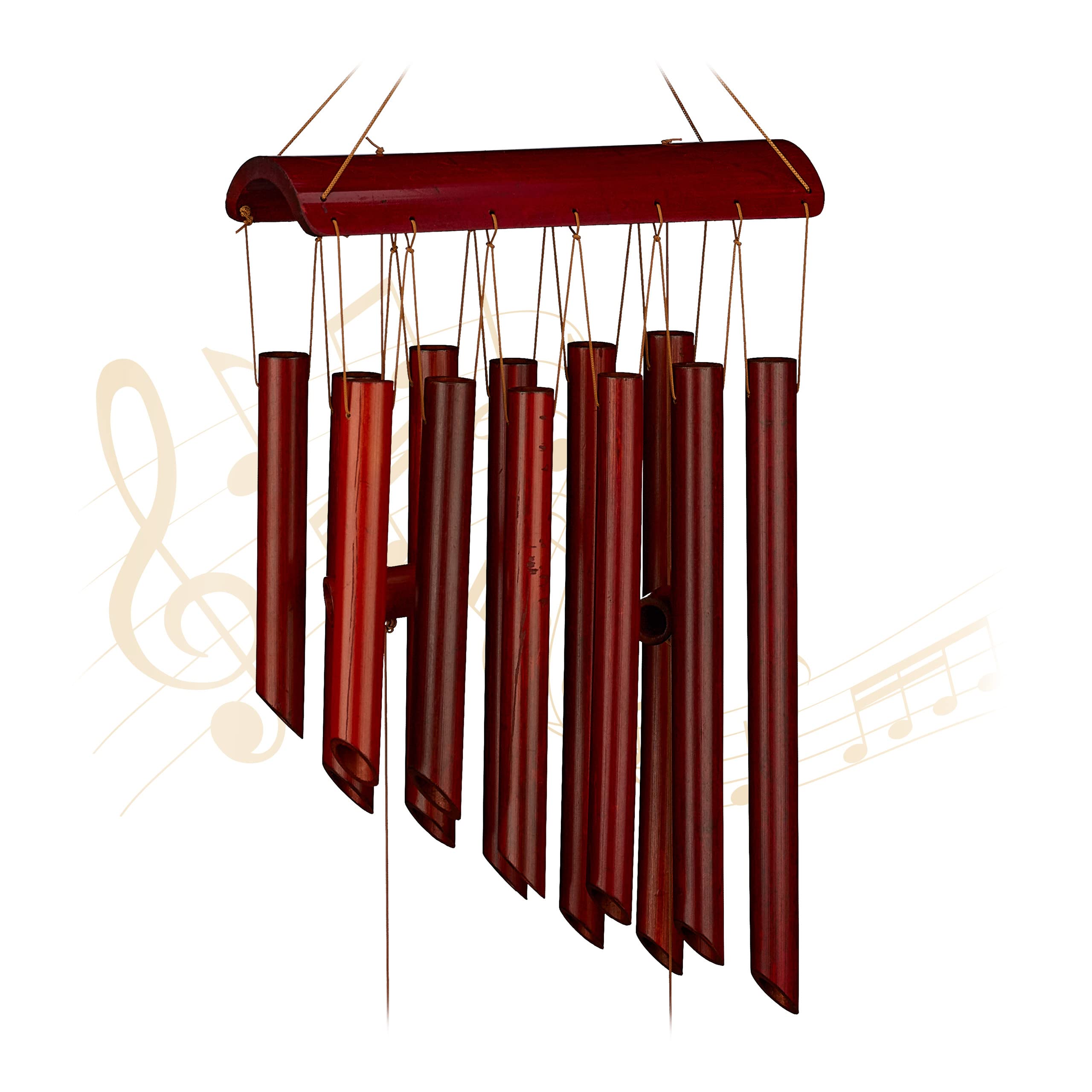 Relaxdays Wind Chime Bamboo, Calm Sound Chimes with 12 Tubes, Hanging Decor Outdoors & Indoors, HxW: 60 x 21 cm, Brown