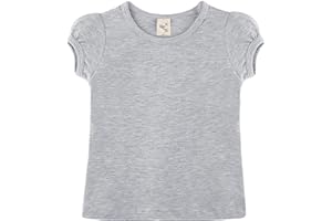 Lilax Girls' Basic Short Puff Sleeve Round Neck Cotton T-Shirt