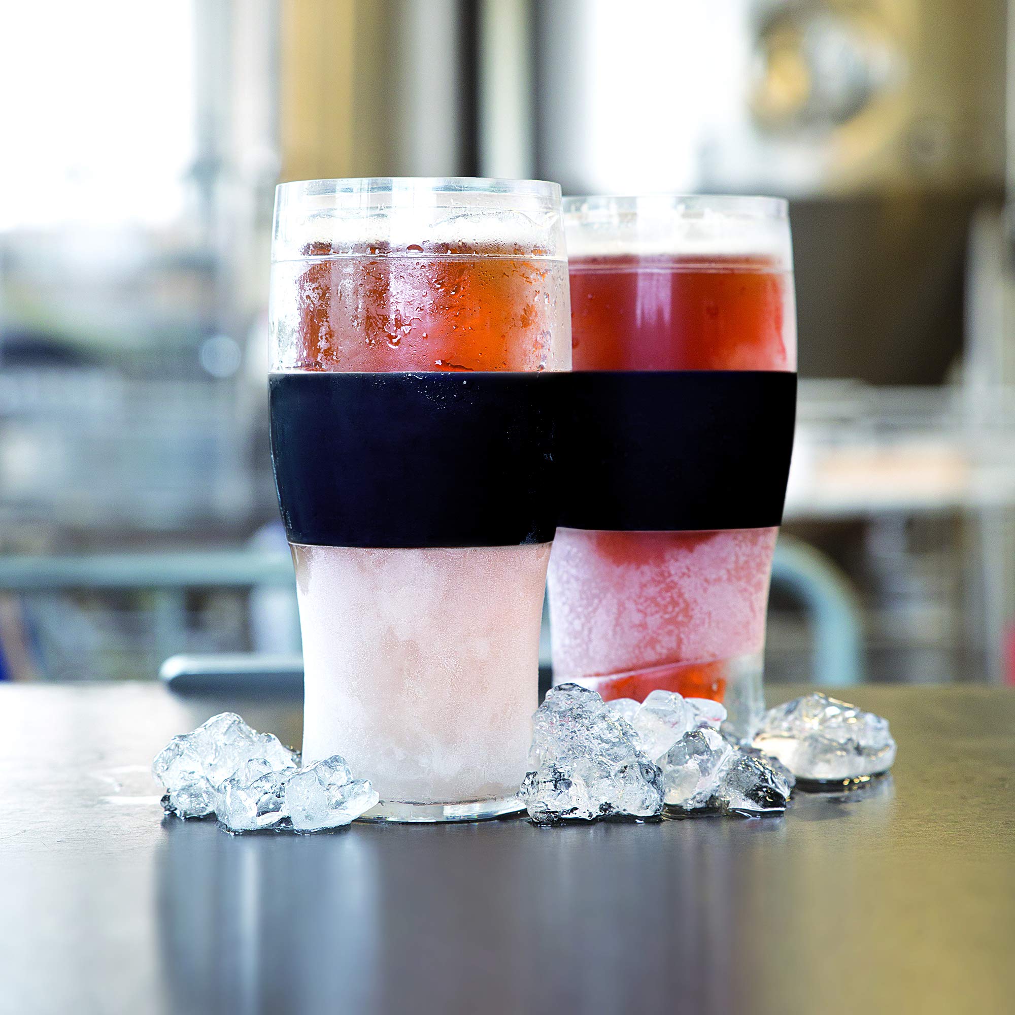 Host FREEZE Beer Glasses, Frozen Beer Mugs, Freezable Pint Glass Set, Insulated Pint Glass to Keep Your Drinks Cold, Double Walled Insulated Glasses, Tumbler for Iced Coffee, 16oz, Set of 2, Black