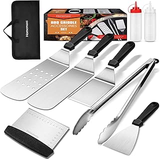 Homemaxs Grillspachtel Set, 9 Pcs Grillbesteck Edelstahl für Outdoor und Indoor, BBQ Zubehör für Männer Camping, Grillen im Freien, Teppanyaki